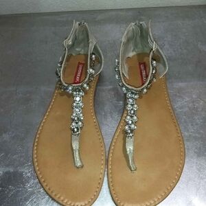 Women's Beaded Sandals - Tan and Silver
